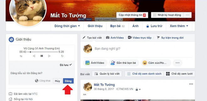 Cách tạo tiểu sử Facebook bằng nhạc bài hát 